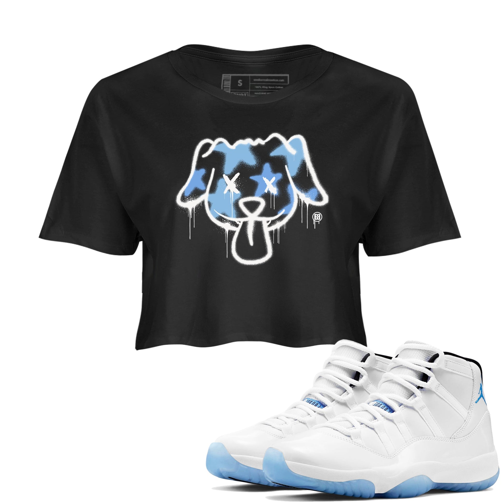 11s Legend Blue shirts to match jordans Graffiti Dog sneaker match tees Air Jordan 11 Legend Blue match shoes to clothes SNRT Sneaker Tees unisex cotton Black 1 crop tee