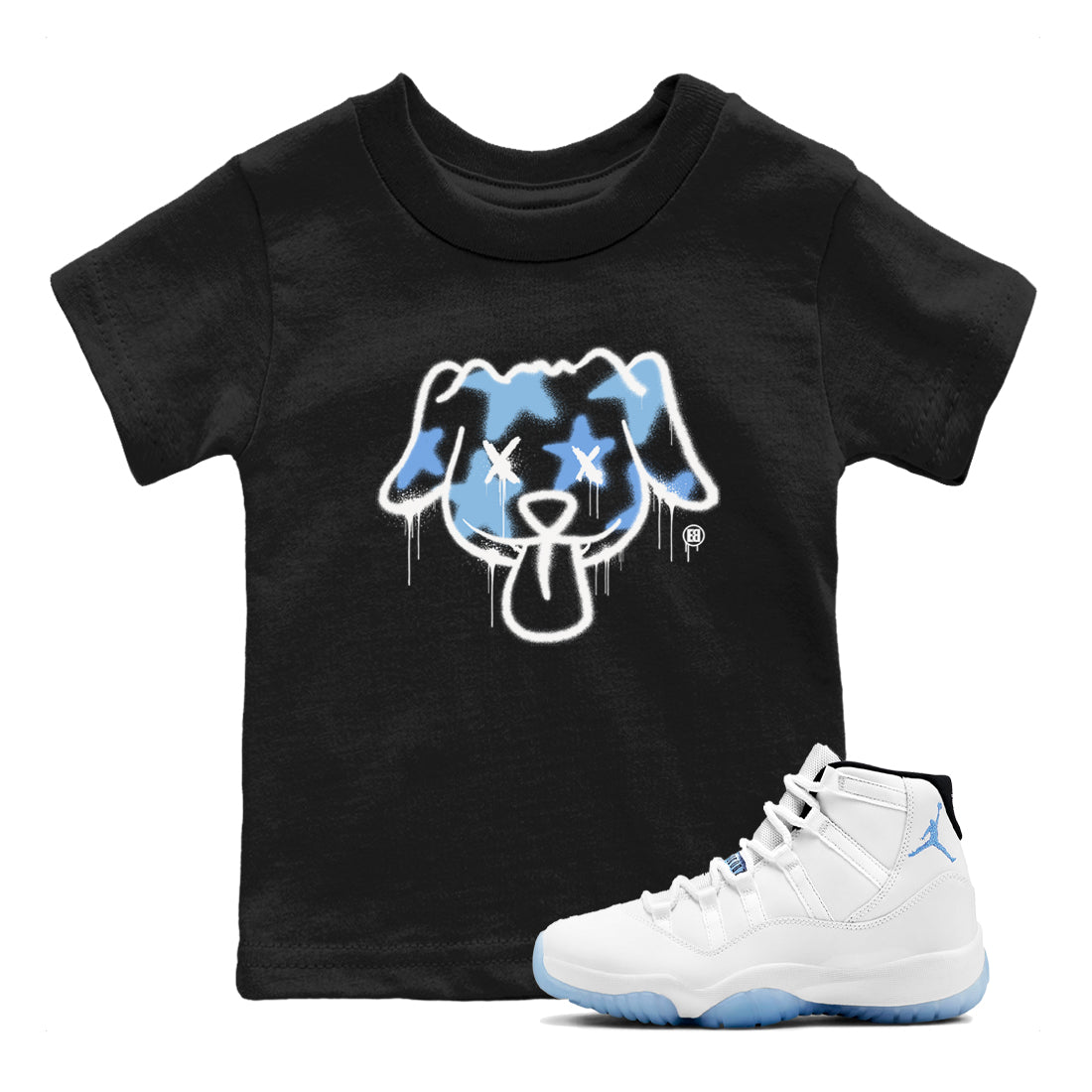 11s Legend Blue shirts to match jordans Graffiti Dog sneaker match tees Air Jordan 11 Legend Blue match shoes to clothes SNRT Sneaker Tees Youth Baby Black 1 tee