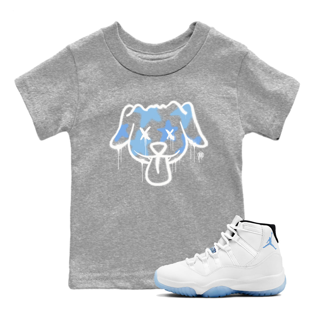 11s Legend Blue shirts to match jordans Graffiti Dog sneaker match tees Air Jordan 11 Legend Blue match shoes to clothes SNRT Sneaker Tees Youth Baby Heather Grey 1 tee