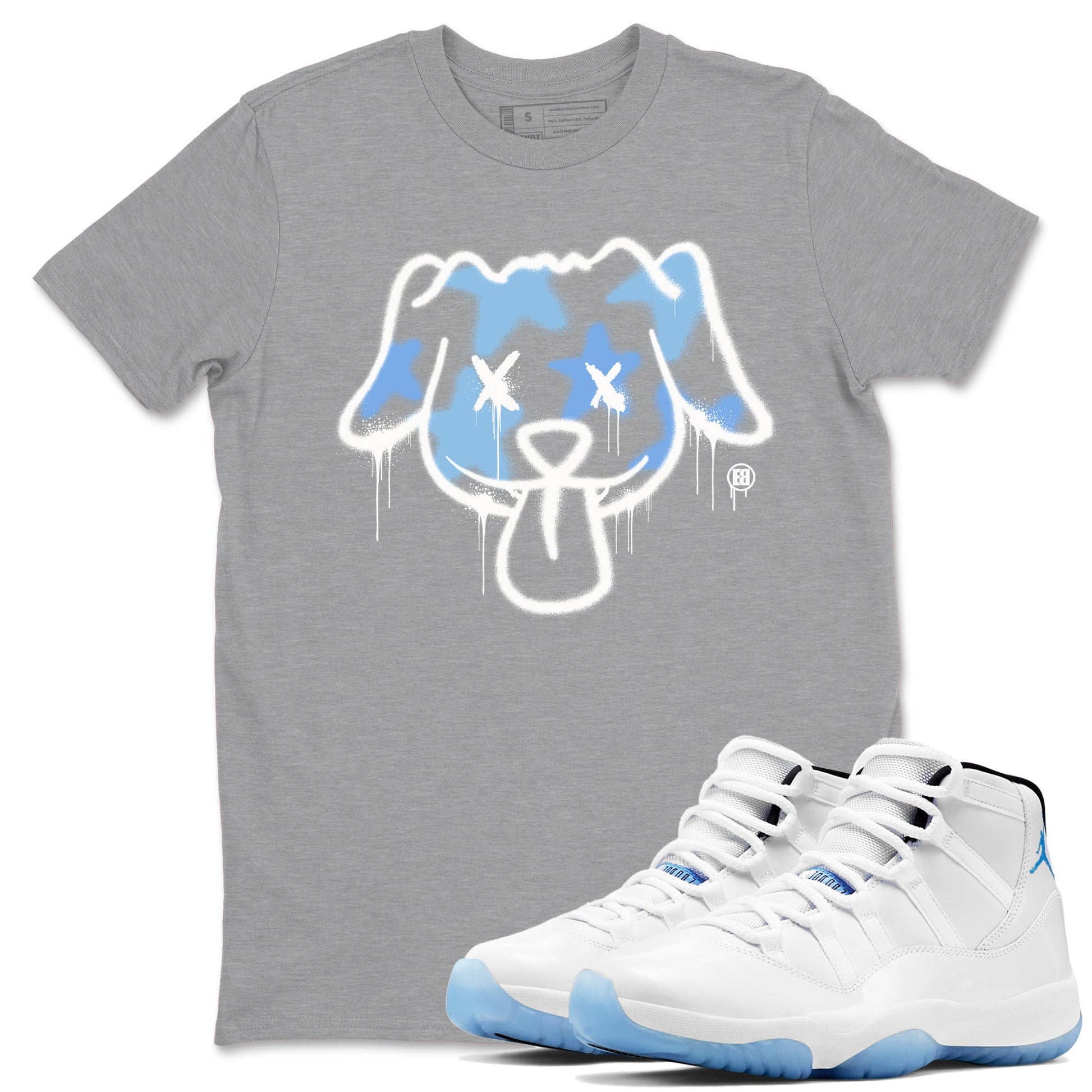 11s Legend Blue shirts to match jordans Graffiti Dog sneaker match tees Air Jordan 11 Legend Blue match shoes to clothes SNRT Sneaker Tees unisex cotton Heather Grey 1 shirts