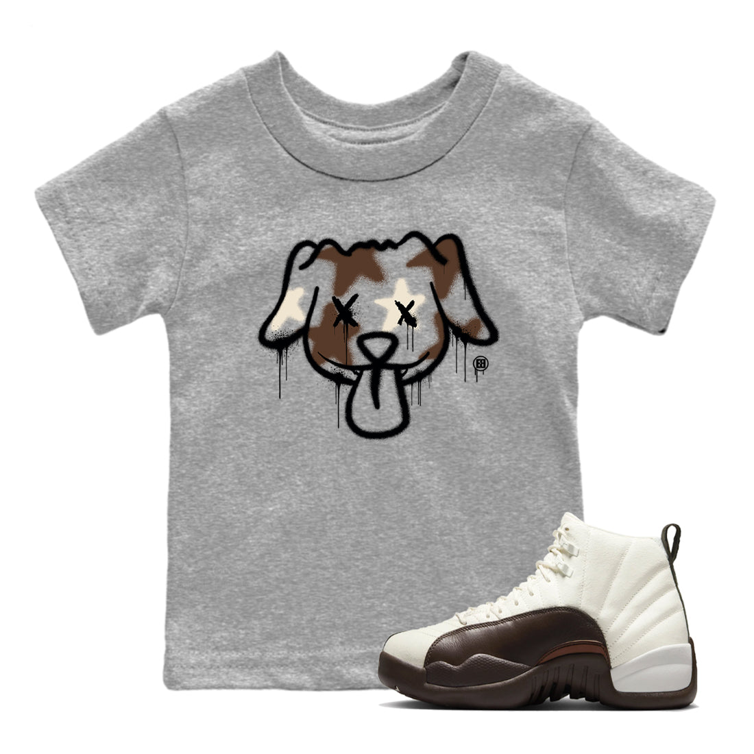 AJ12 Baroque Brown shirts to match jordans Graffiti dog best t shirts to wear with jordans SoleFly x Jordan 12 Baroque Brown match shoes to clothes SNRT Sneaker Tees Youth Baby Heather Grey 1 tee