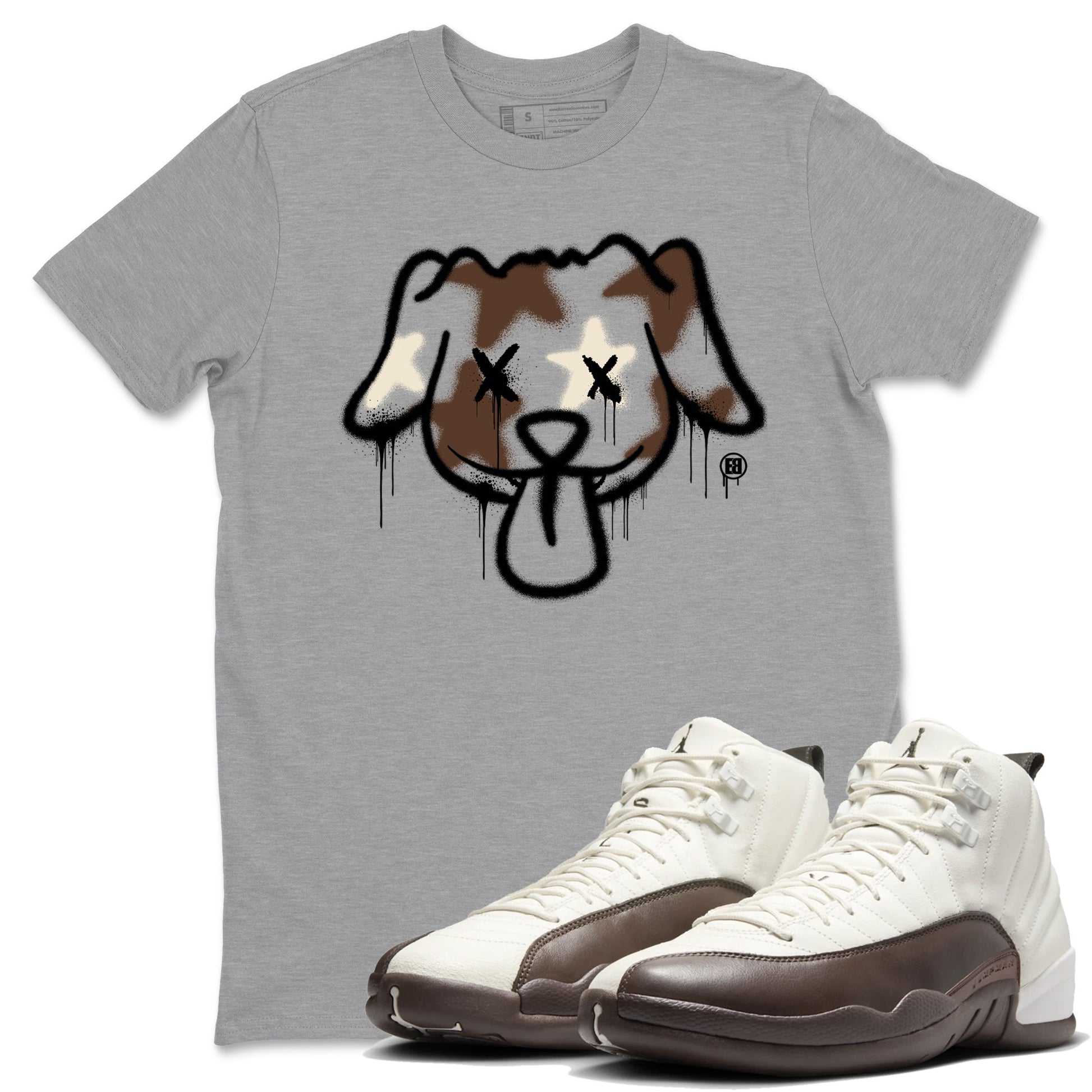 AJ12 Baroque Brown shirts to match jordans Graffiti dog best t shirts to wear with jordans SoleFly x Jordan 12 Baroque Brown match shoes to clothes SNRT Sneaker Tees unisex cotton Heather Grey 1 shirts