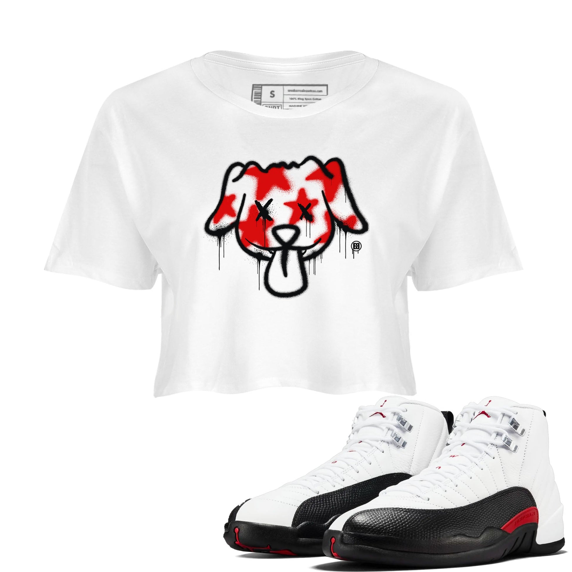 Air Jordan 12 Retro Taxi Flip shirts to match jordans Graffiti Dog Spangled Banner T-Shirt for Independence Day sneaker match tees 12s Red Taxi SNRT sneaker release Tees White 1 crop length shirt