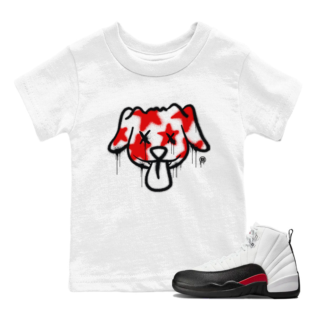 Air Jordan 12 Retro Taxi Flip shirts to match jordans Graffiti Dog Spangled Banner T-Shirt for Independence Day sneaker match tees 12s Red Taxi SNRT sneaker release tees baby toddler White 1 cotton Shirt