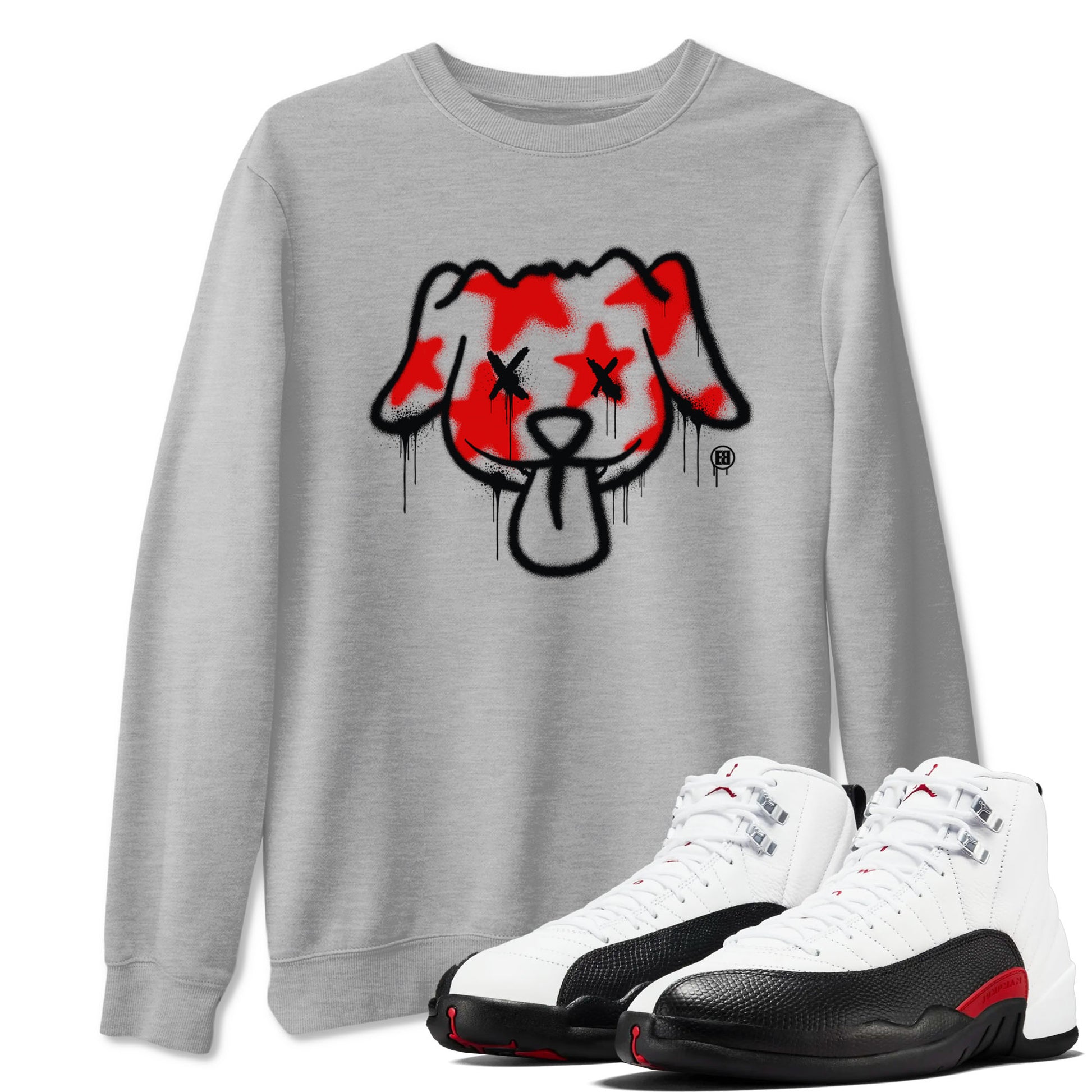 Air Jordan 12 Retro Taxi Flip shirts to match jordans Graffiti Dog Spangled Banner T-Shirt for Independence Day sneaker match tees 12s Red Taxi SNRT sneaker release Tees unisex cotton Heather Grey 1 crew neck shirt