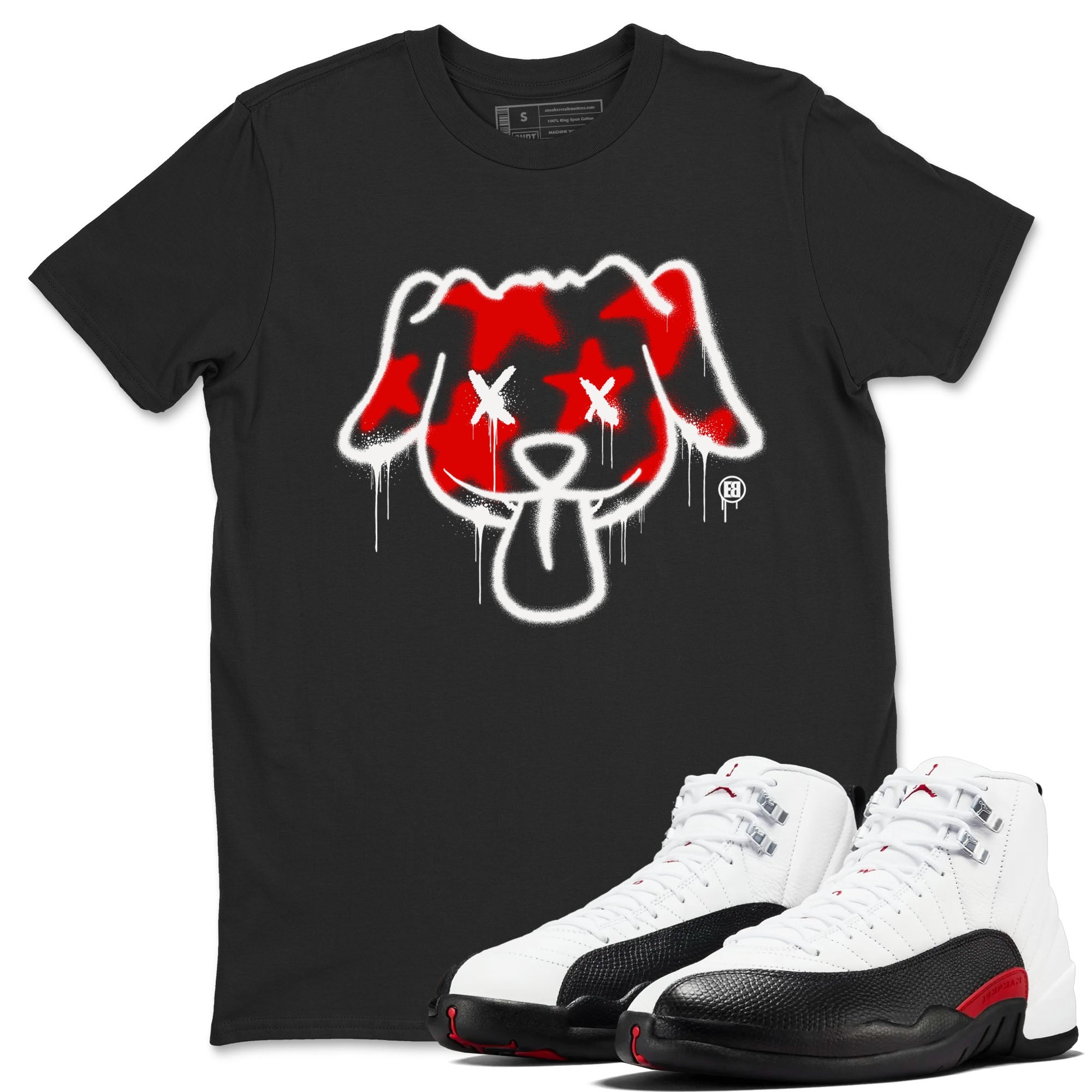Air Jordan 12 Retro Taxi Flip shirts to match jordans Graffiti Dog Spangled Banner T-Shirt for Independence Day sneaker match tees 12s Red Taxi SNRT sneaker release Tees unisex cotton Black 1 crew neck shirt