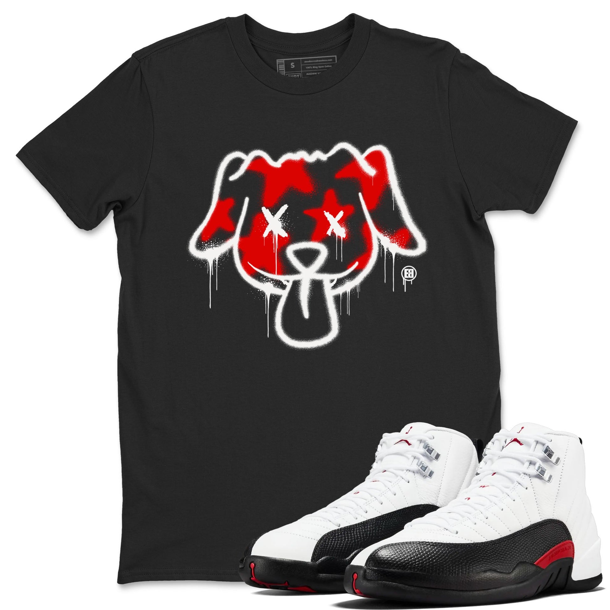 Air Jordan 12 Retro Taxi Flip shirts to match jordans Graffiti Dog Spangled Banner T-Shirt for Independence Day sneaker match tees 12s Red Taxi SNRT sneaker release Tees unisex cotton Black 1 crew neck shirt