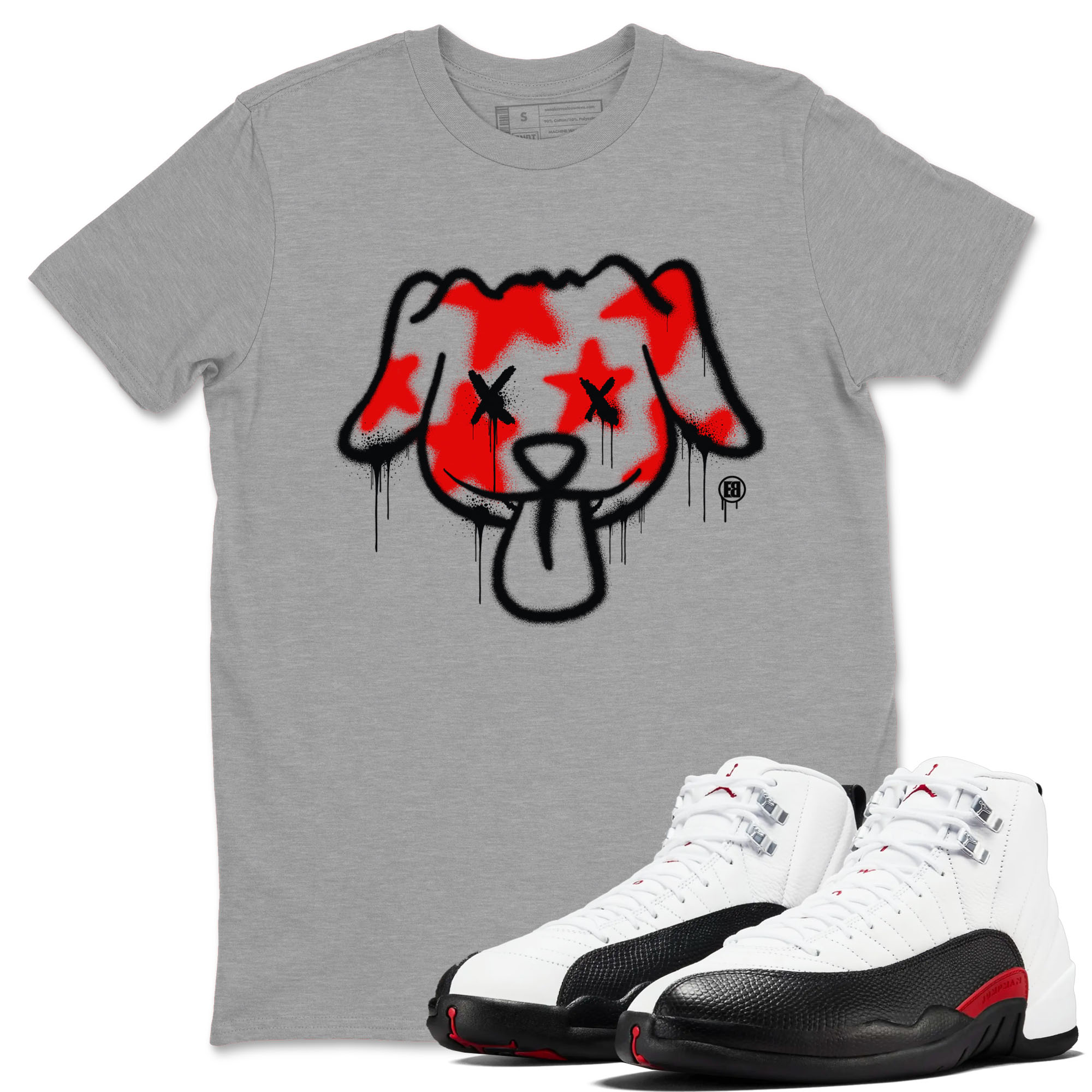 Air Jordan 12 Retro Taxi Flip shirts to match jordans Graffiti Dog Spangled Banner T-Shirt for Independence Day sneaker match tees 12s Red Taxi SNRT sneaker release Tees unisex cotton Heather Grey 1 crew neck shirt