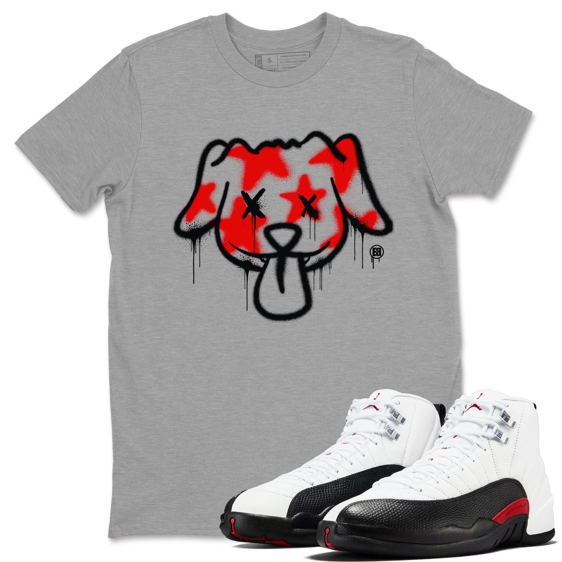 Air Jordan 12 Retro Taxi Flip shirts to match jordans Graffiti Dog Spangled Banner T-Shirt for Independence Day sneaker match tees 12s Red Taxi SNRT sneaker release Tees unisex cotton Heather Grey 1 crew neck shirt