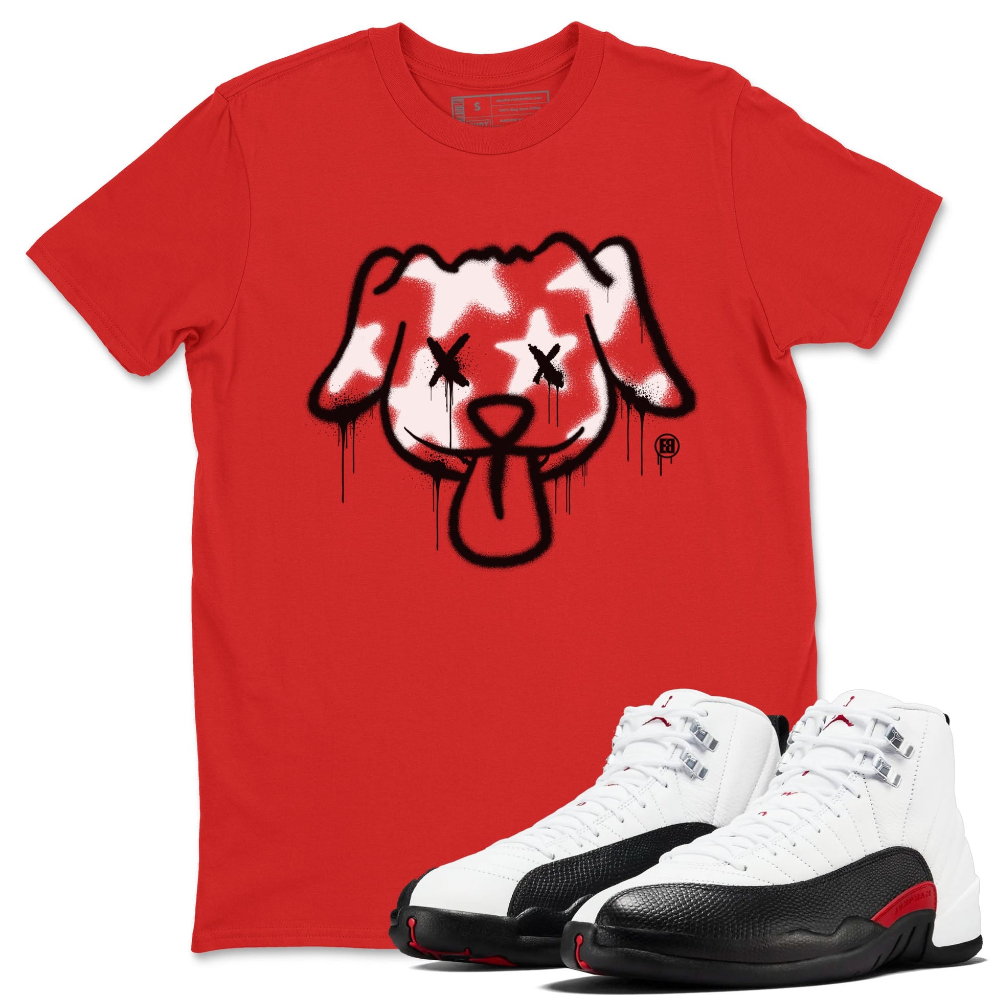 Air Jordan 12 Retro Taxi Flip shirts to match jordans Graffiti Dog Spangled Banner T-Shirt for Independence Day sneaker match tees 12s Red Taxi SNRT sneaker release Tees unisex cotton Red 1 crew neck shirt