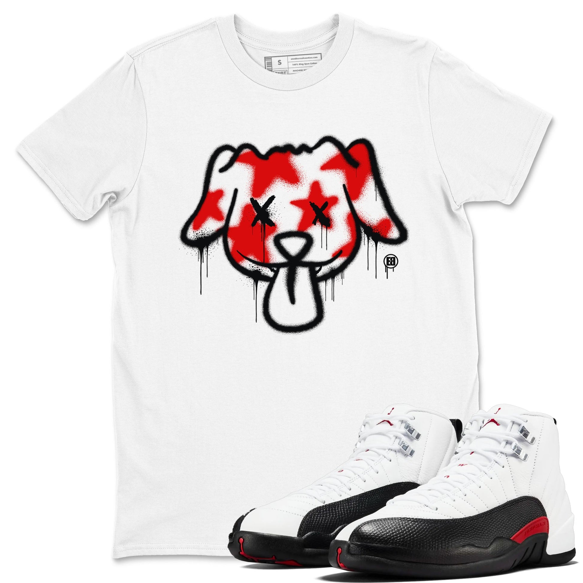 Air Jordan 12 Retro Taxi Flip shirts to match jordans Graffiti Dog Spangled Banner T-Shirt for Independence Day sneaker match tees 12s Red Taxi SNRT sneaker release Tees unisex cotton White 1 crew neck shirt