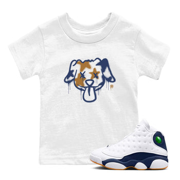 Air Jordan 13 Midnight Navy shirts to match jordans Graffiti Dog sneaker match tees 13 Midnight Navy SNRT Sneaker Release Tees Youth Baby White 1 crew neck shirts