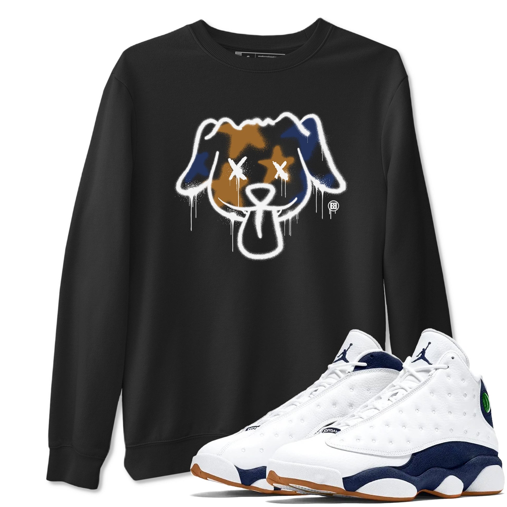 Air Jordan 13 Midnight Navy shirts to match jordans Graffiti Dog sneaker match tees 13 Midnight Navy SNRT Sneaker Release Tees unisex cotton Black 1 crew neck shirts
