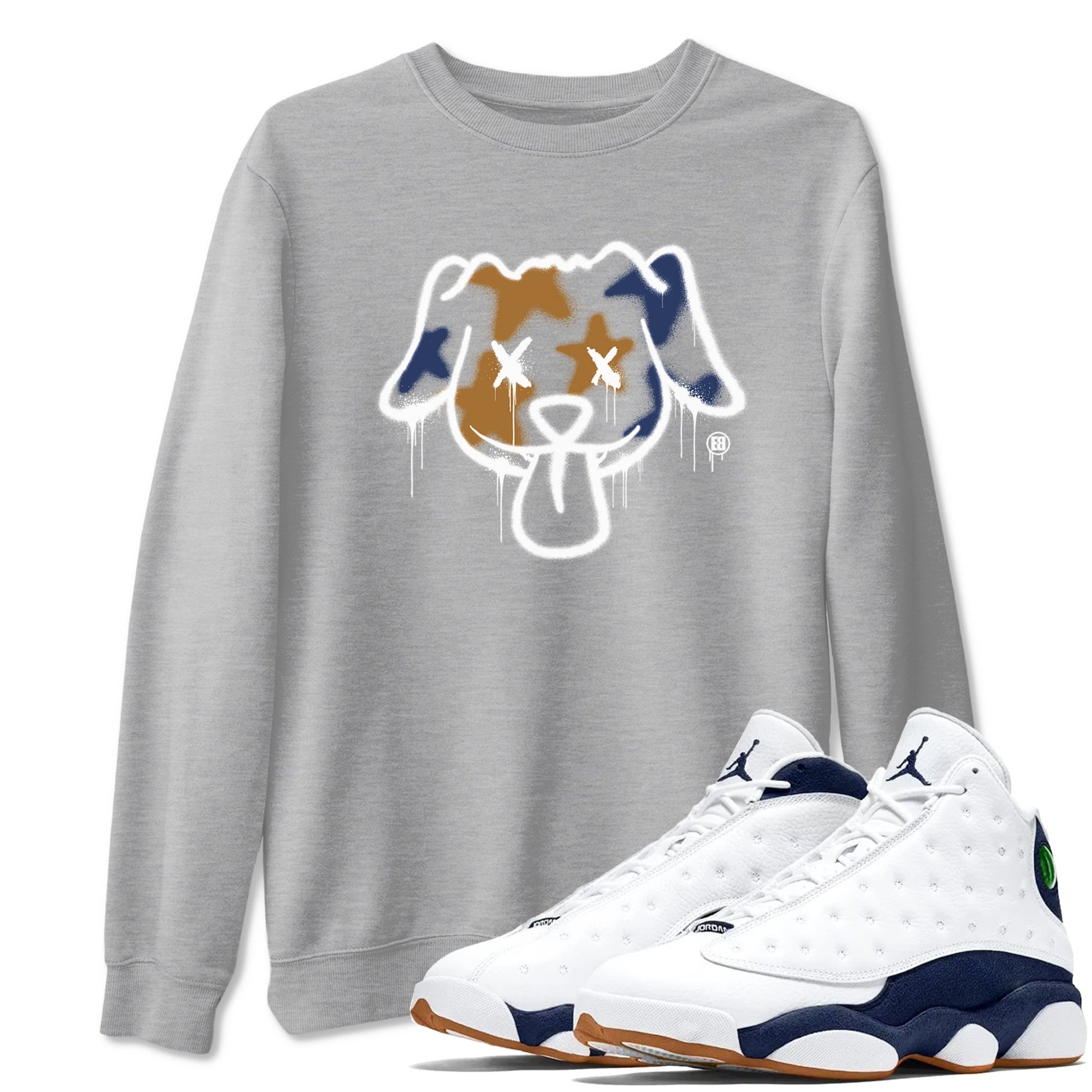 Air Jordan 13 Midnight Navy shirts to match jordans Graffiti Dog sneaker match tees 13 Midnight Navy SNRT Sneaker Release Tees unisex cotton Heather Grey 1 crew neck shirts