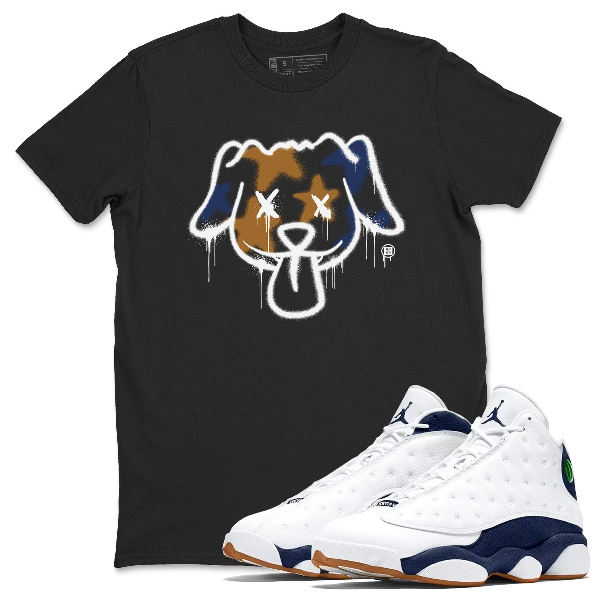 Air Jordan 13 Midnight Navy shirts to match jordans Graffiti Dog sneaker match tees 13 Midnight Navy SNRT Sneaker Release Tees unisex cotton Black 1 crew neck shirts