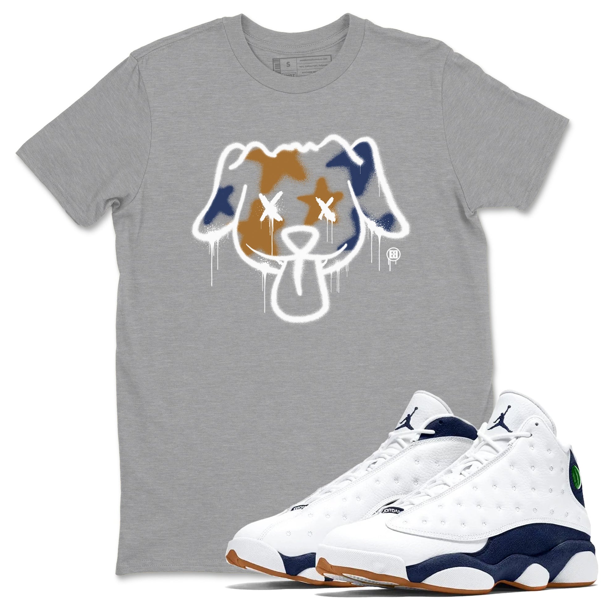 Air Jordan 13 Midnight Navy shirts to match jordans Graffiti Dog sneaker match tees 13 Midnight Navy SNRT Sneaker Release Tees unisex cotton Heather Grey 1 crew neck shirts