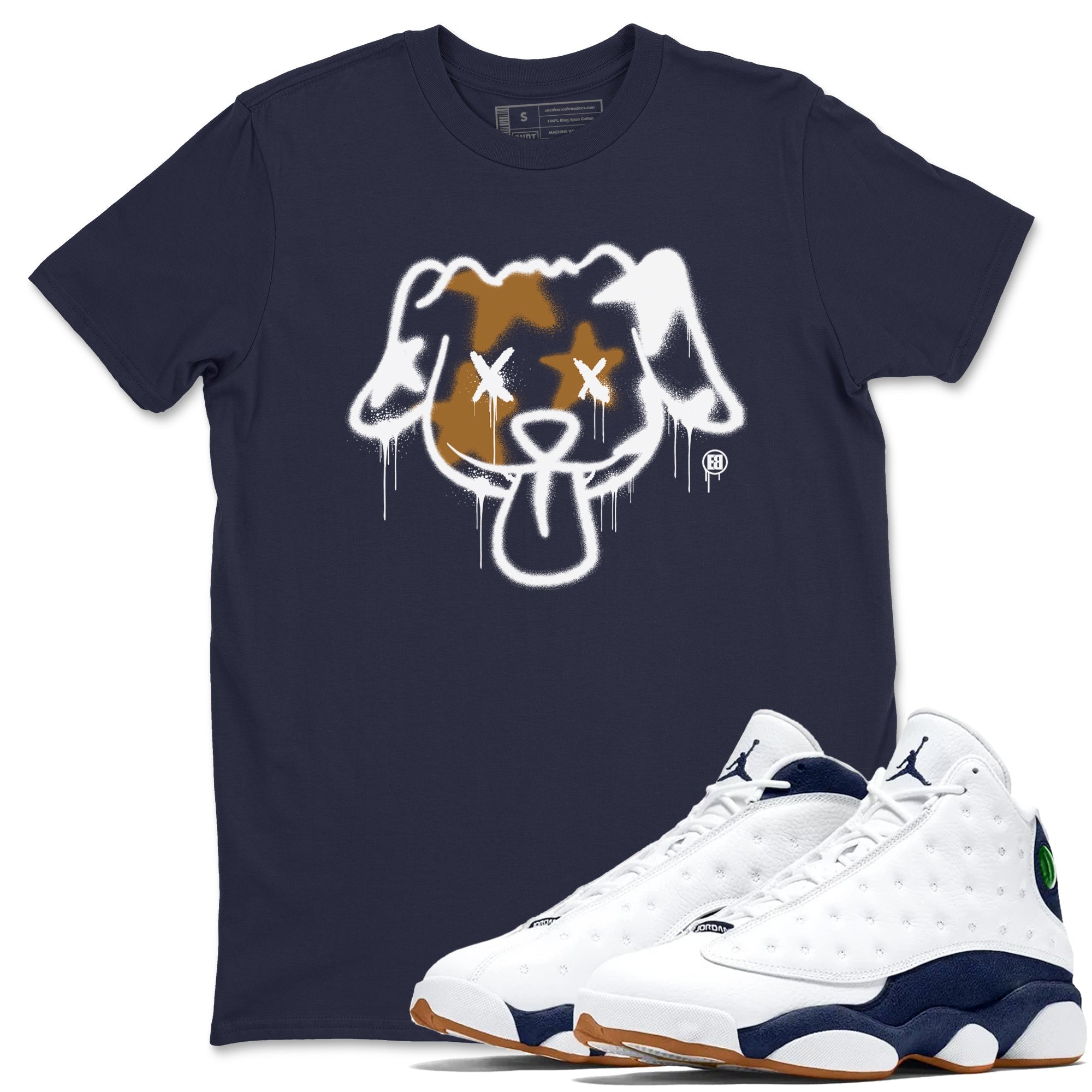 Air Jordan 13 Midnight Navy shirts to match jordans Graffiti Dog sneaker match tees 13 Midnight Navy SNRT Sneaker Release Tees unisex cotton Navy 1 crew neck shirts