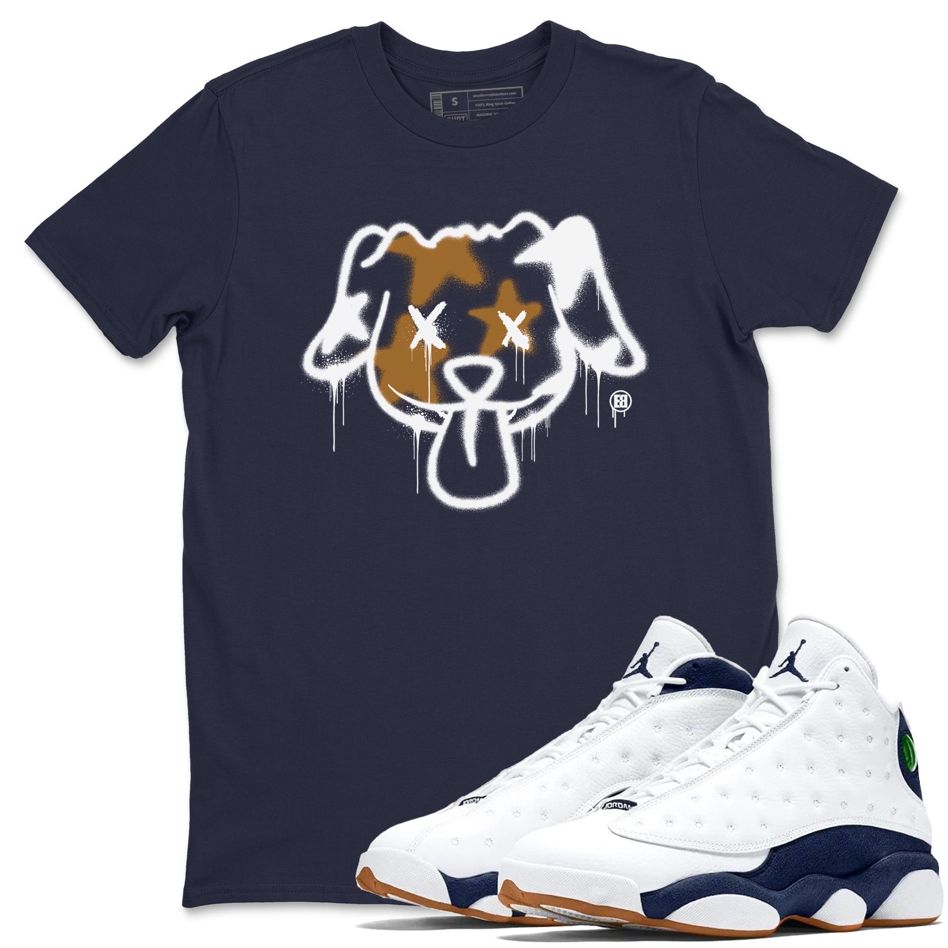 Air Jordan 13 Midnight Navy shirts to match jordans Graffiti Dog sneaker match tees 13 Midnight Navy SNRT Sneaker Release Tees unisex cotton Navy 1 crew neck shirts