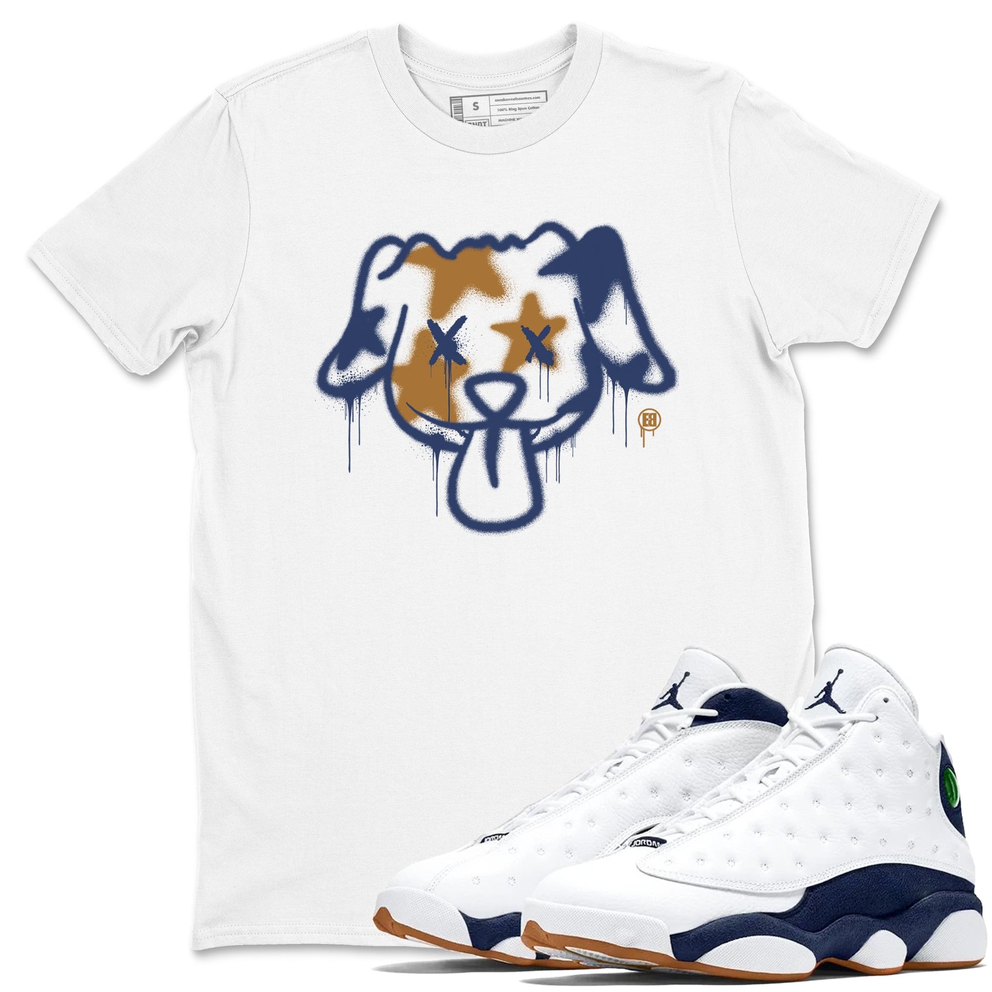 Air Jordan 13 Midnight Navy shirts to match jordans Graffiti Dog sneaker match tees 13 Midnight Navy SNRT Sneaker Release Tees unisex cotton White 1 crew neck shirts