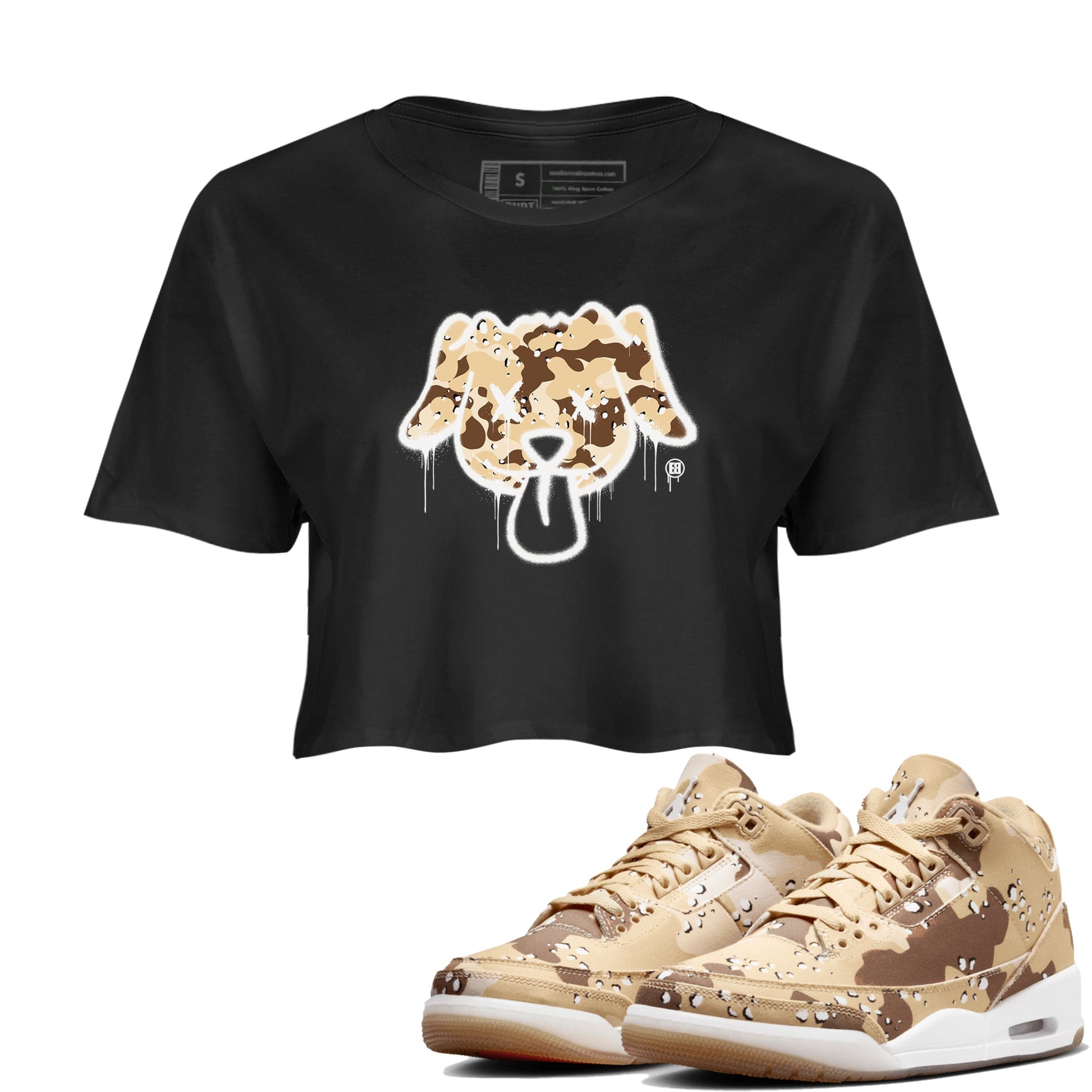 WNBA x Air Jordan 3 “Desert Camo” shirts to match jordans Graffiti Dog sneaker match tees Air Jordan 3 Desert Camo SNRT Sneaker Release Tees Clothing Sneakerhead ShirtsBlack 1 crop tee