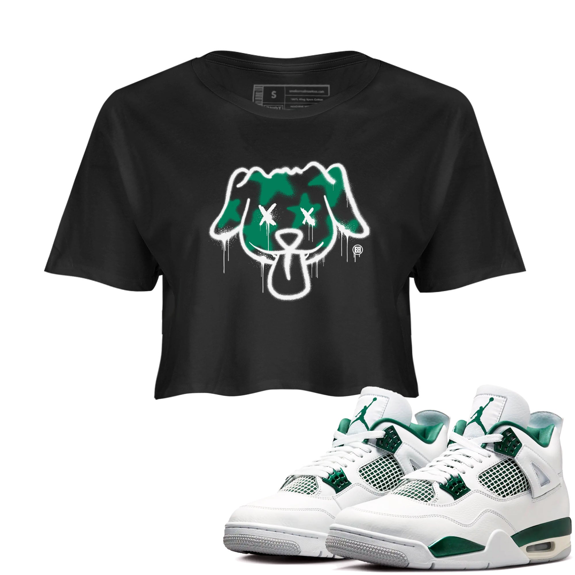 4s Oxidized Green shirts to match jordans Graffiti Dog sneaker match tees Air Jordan 4 Oxidized Green SNRT Sneaker Tees streetwear brand Black 1 crop tee