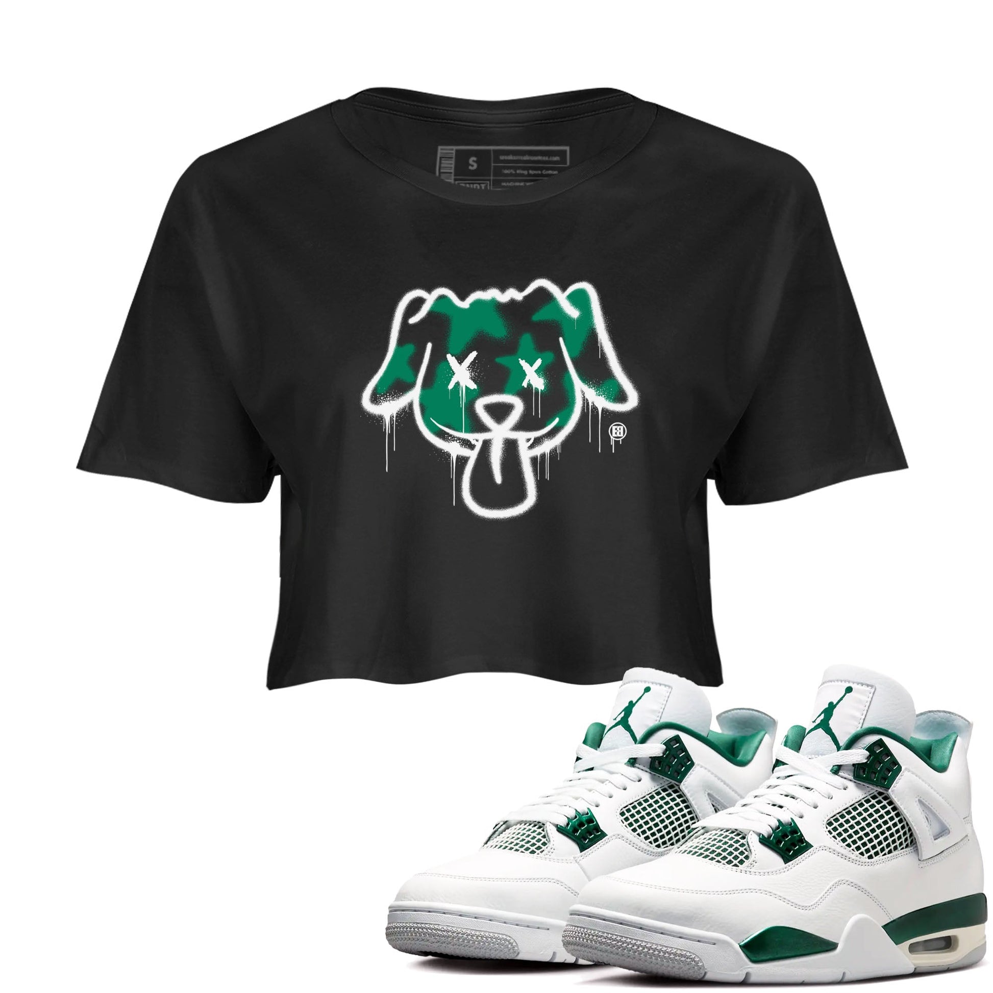 4s Oxidized Green shirts to match jordans Graffiti Dog sneaker match tees Air Jordan 4 Oxidized Green SNRT Sneaker Tees streetwear brand Black 1 crop tee