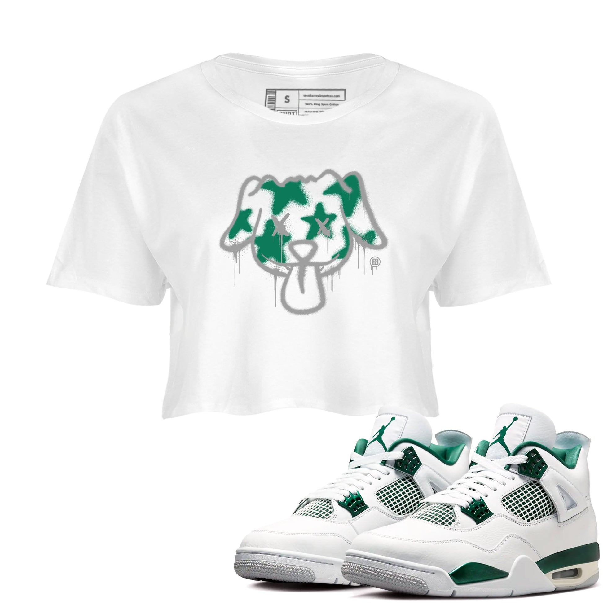 4s Oxidized Green shirts to match jordans Graffiti Dog sneaker match tees Air Jordan 4 Oxidized Green SNRT Sneaker Tees streetwear brand White 1 crop tee
