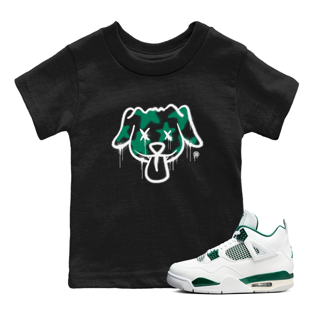 4s Oxidized Green shirts to match jordans Graffiti Dog sneaker match tees Air Jordan 4 Oxidized Green SNRT Sneaker Tees streetwear brand Baby and Youth Black 1 cotton tee