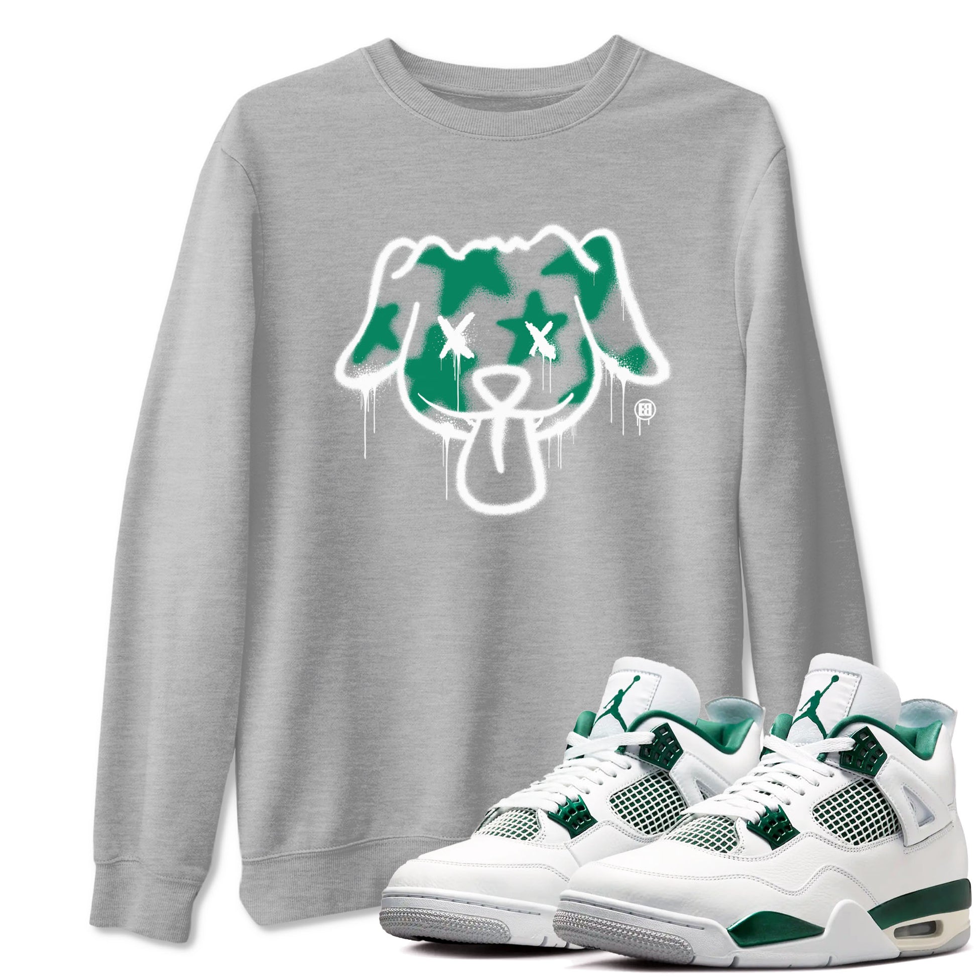 4s Oxidized Green shirts to match jordans Graffiti Dog sneaker match tees Air Jordan 4 Oxidized Green SNRT Sneaker Tees streetwear brand Heather Grey 1 unisex cotton tee