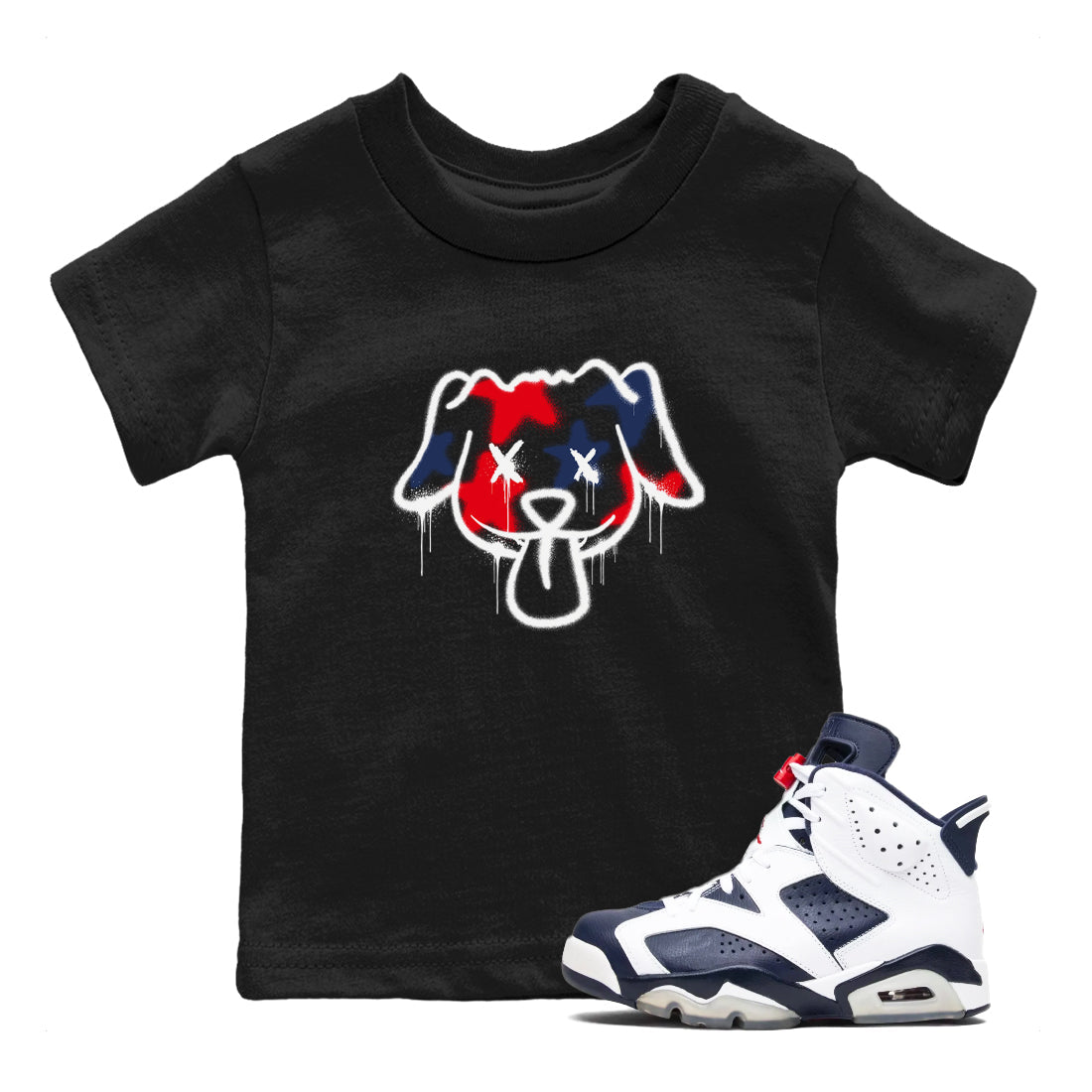 6s White And Midnight Navy shirts to match jordans Graffiti Dog sneaker match tees Air Jordan 6 White And Midnight Navy SNRT Sneaker Tees streetwear brand Baby and Youth Black 1 cotton tee