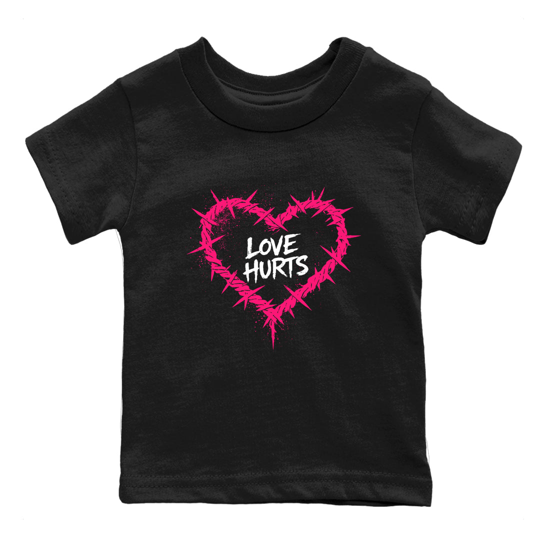 Sneaker match tees – Sneaker Tees To Match Air Jordan 4 Pink Thunder Shoes – Graffiti Love Hurts Kids T-Shirt Black 2