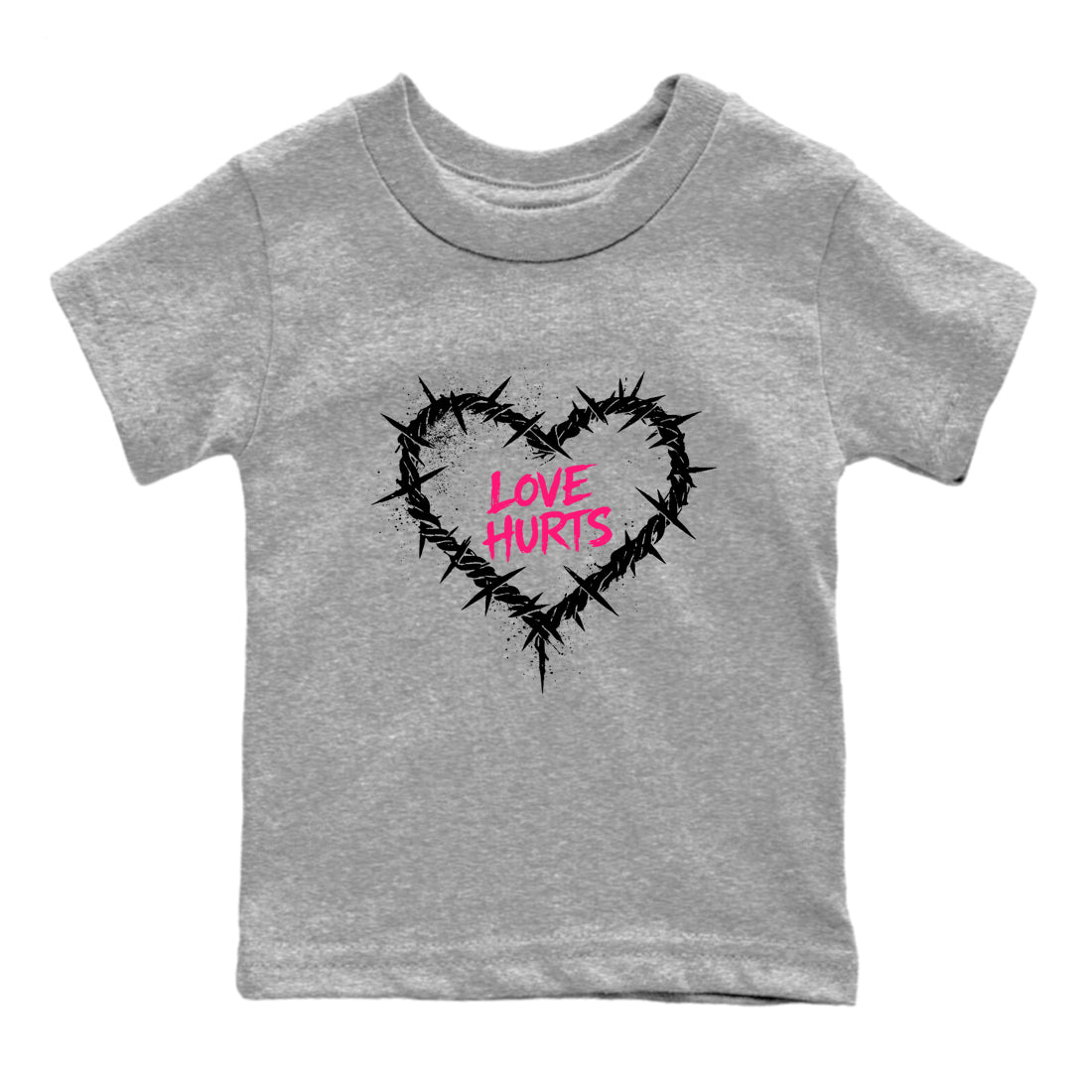 Sneaker match tees – Sneaker Tees To Match Air Jordan 4 Pink Thunder Shoes – Graffiti Love Hurts Kids T-Shirt Heather Grey 2
