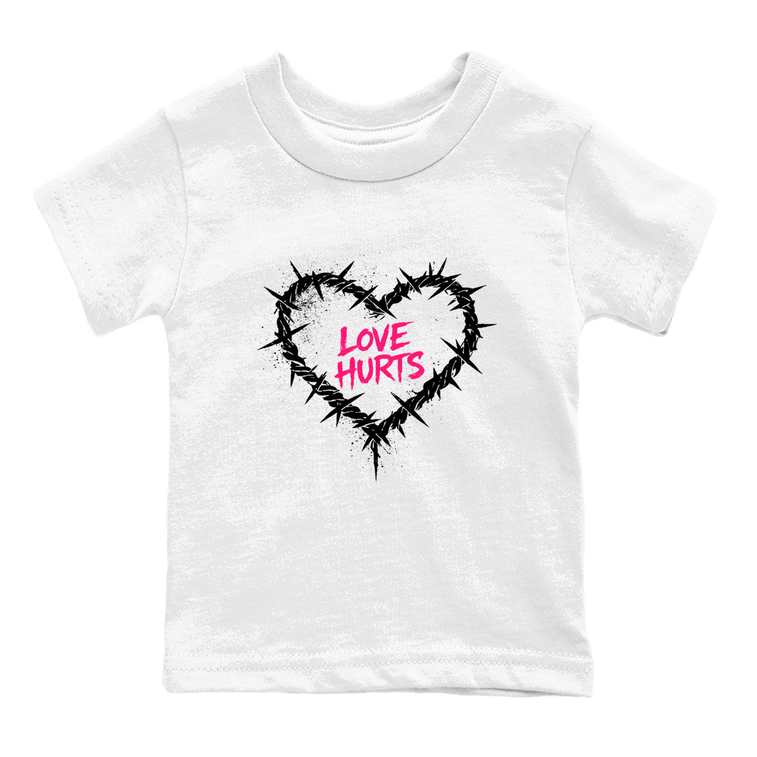 Sneaker match tees – Sneaker Tees To Match Air Jordan 4 Pink Thunder Shoes – Graffiti Love Hurts Kids T-Shirt White 2