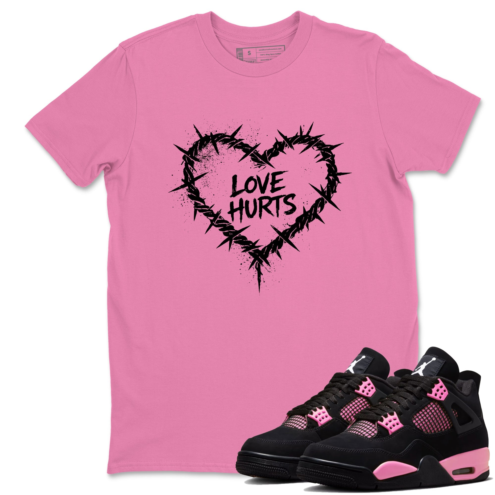 Sneaker match tees – Sneaker Tees To Match Air Jordan 4 Pink Thunder Shoes – Graffiti Love Hurts Tee Bubble Gum 1