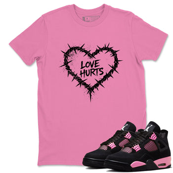 Sneaker match tees – Sneaker Tees To Match Air Jordan 4 Pink Thunder Shoes – Graffiti Love Hurts Tee Bubble Gum 1