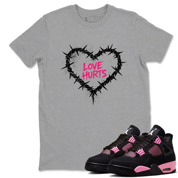 Sneaker match tees – Sneaker Tees To Match Air Jordan 4 Pink Thunder Shoes – Graffiti Love Hurts Tee Heather Grey 1