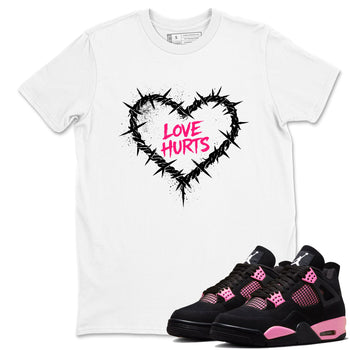 Sneaker match tees – Sneaker Tees To Match Air Jordan 4 Pink Thunder Shoes – Graffiti Love Hurts Tee White 1