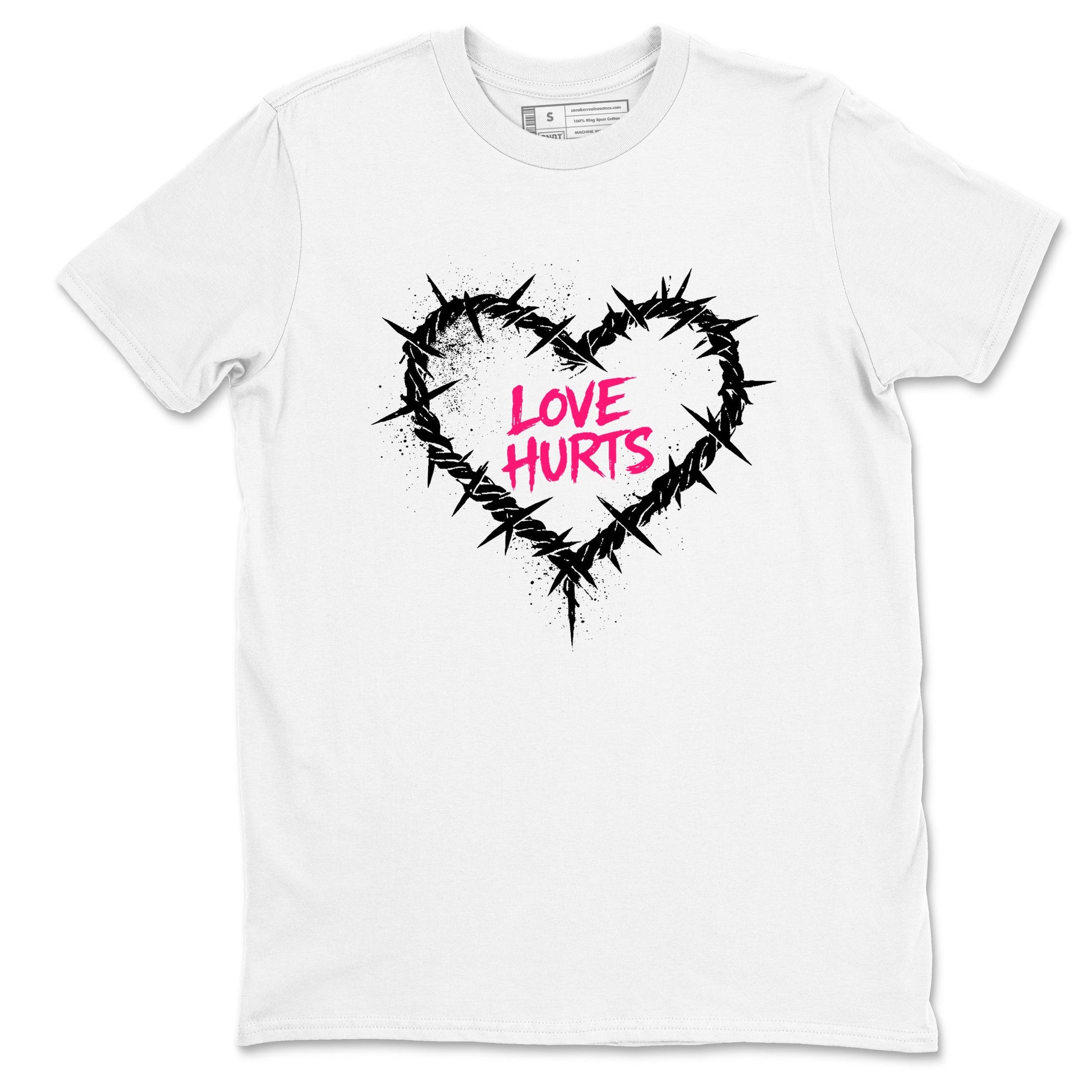 Sneaker match tees – Sneaker Tees To Match Air Jordan 4 Pink Thunder Shoes – Graffiti Love Hurts Tee White 2