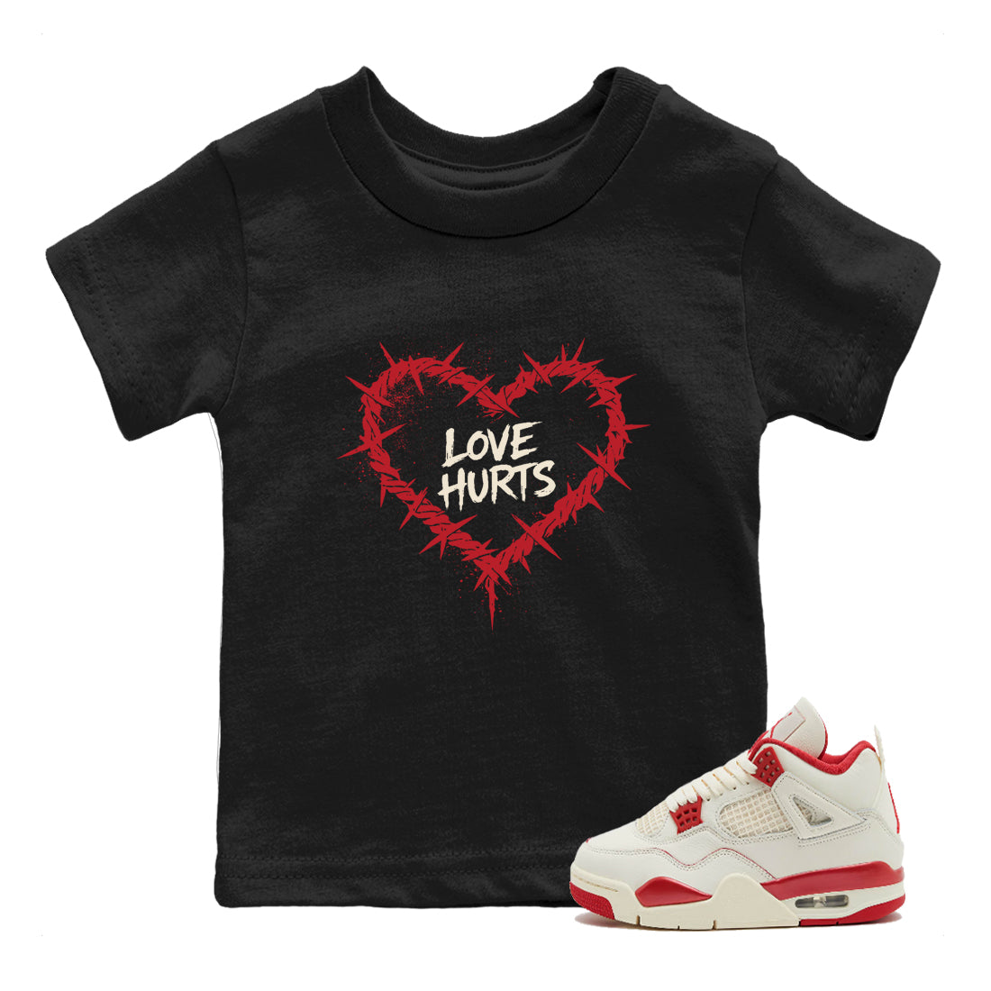 Sneaker match tees – Sneaker Tees To Match Air Jordan 4 Valentines Day Shoes – Graffiti Love Hurts Kids T-Shirt Black 1