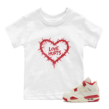 Sneaker match tees – Sneaker Tees To Match Air Jordan 4 Valentines Day Shoes – Graffiti Love Hurts Kids T-Shirt White 1