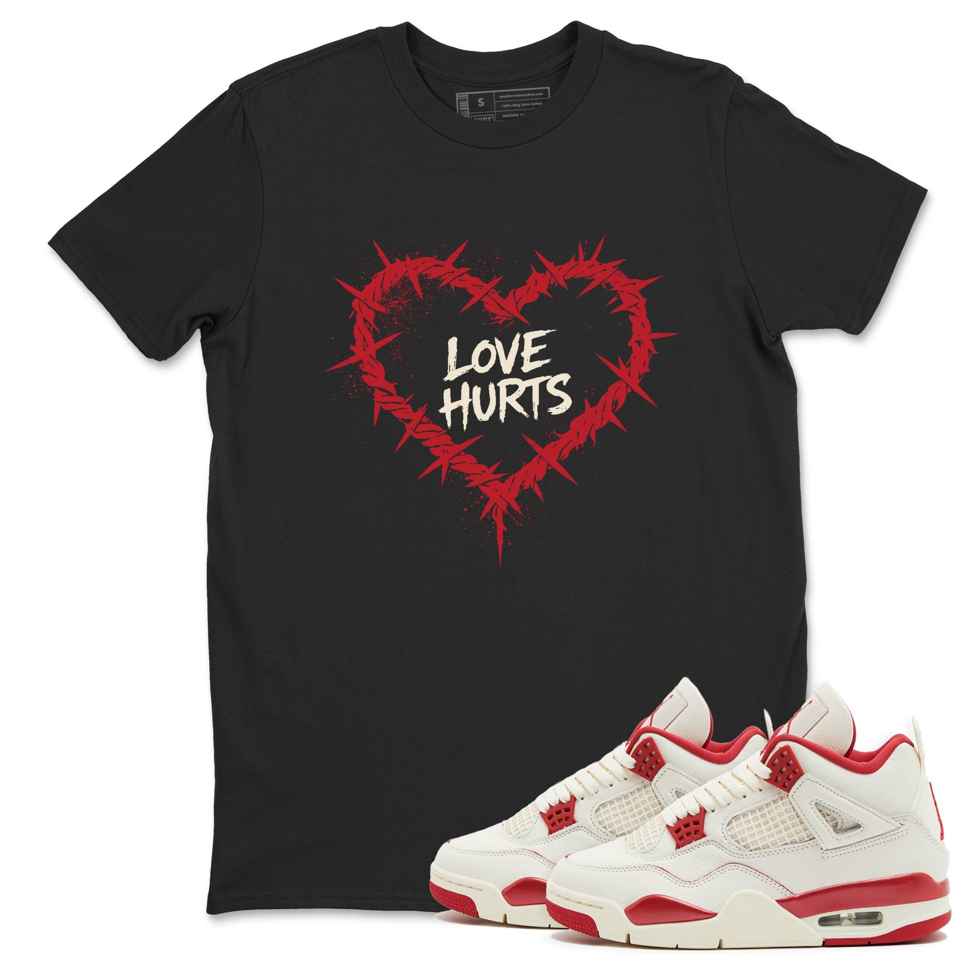 Sneaker match tees – Sneaker Tees To Match Air Jordan 4 Valentines Day Shoes – Graffiti Love Hurts Tee Black 1