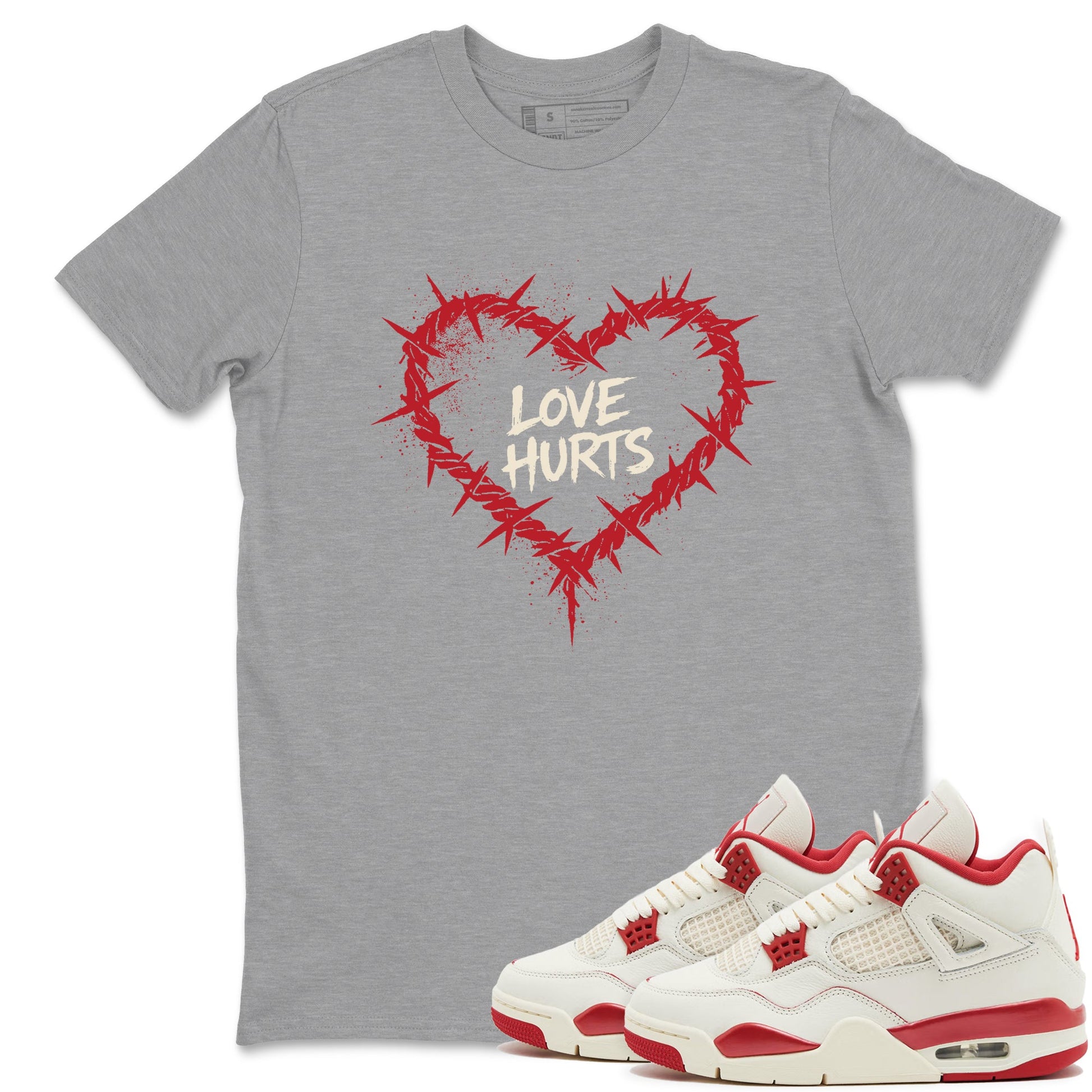 Sneaker match tees – Sneaker Tees To Match Air Jordan 4 Valentines Day Shoes – Graffiti Love Hurts Tee Heather Grey 1