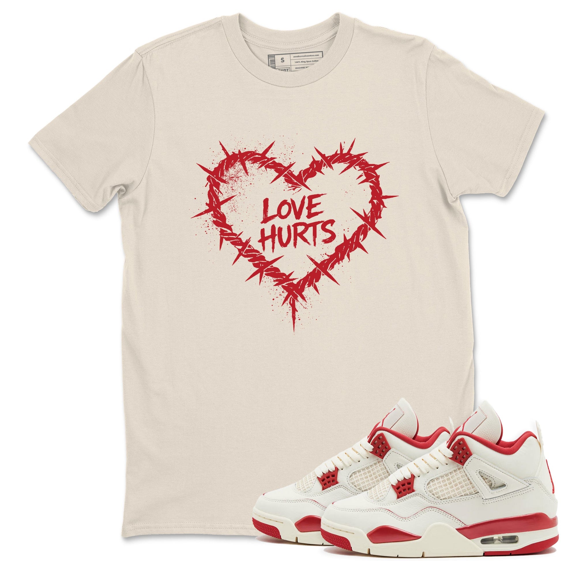 Sneaker match tees – Sneaker Tees To Match Air Jordan 4 Valentines Day Shoes – Graffiti Love Hurts Tee Natural 1