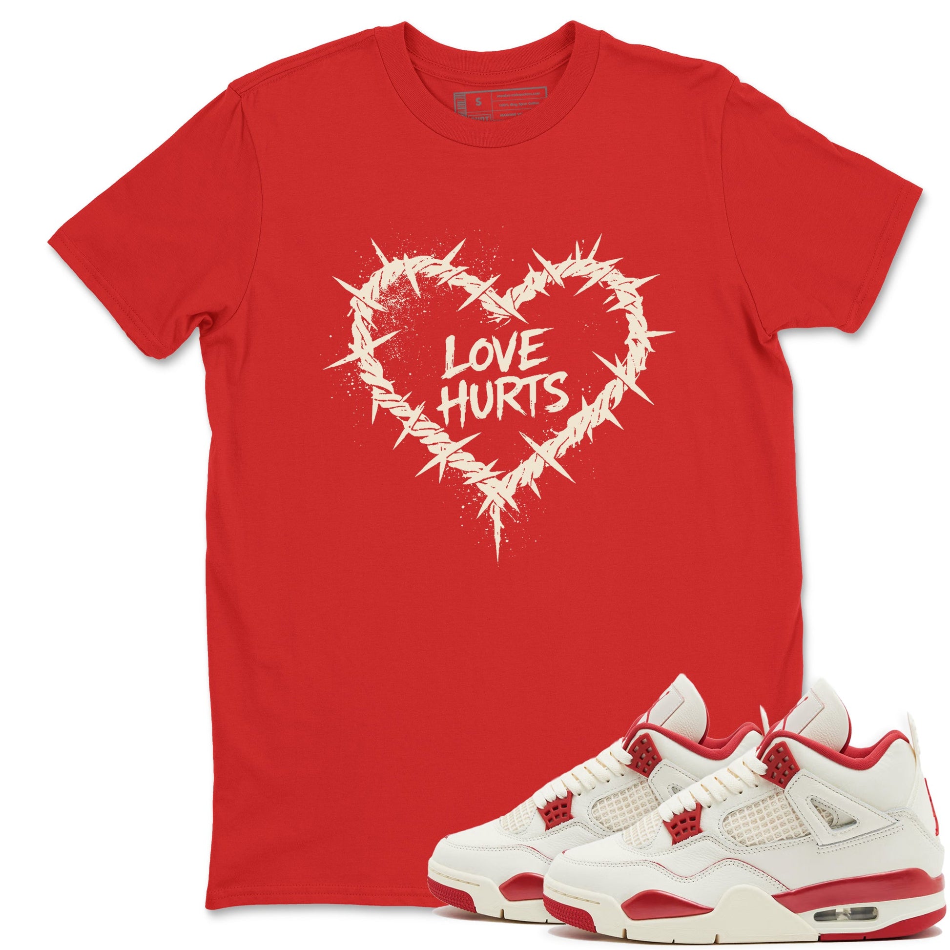 Sneaker match tees – Sneaker Tees To Match Air Jordan 4 Valentines Day Shoes – Graffiti Love Hurts Tee Red 1