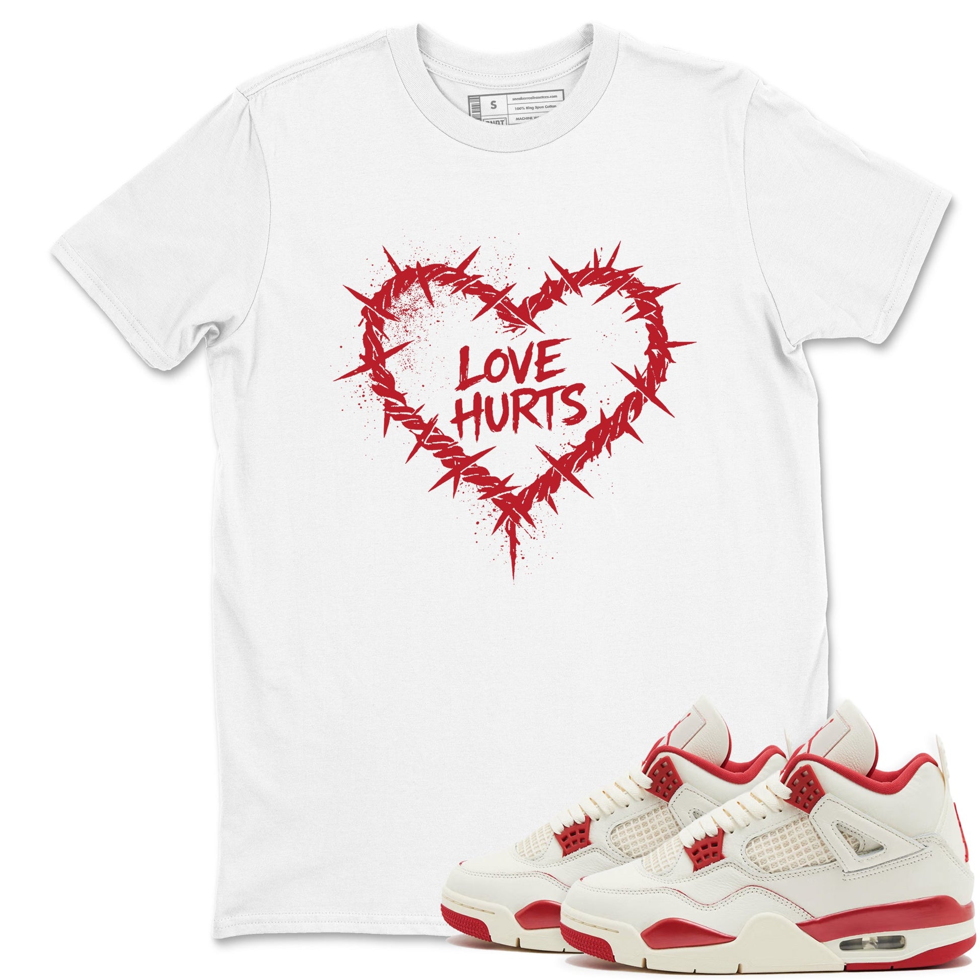 Sneaker match tees – Sneaker Tees To Match Air Jordan 4 Valentines Day Shoes – Graffiti Love Hurts Tee White 1