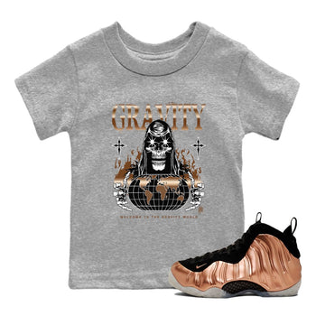 Air Foamposite 1 Metallic Copper Shirts To Match Jordans Gravity Sneaker Shirts Air Foamposite One Metallic Copper SNRT Sneaker Release Tees Baby Youth Toddler Heather Grey 1 crew neck shirts