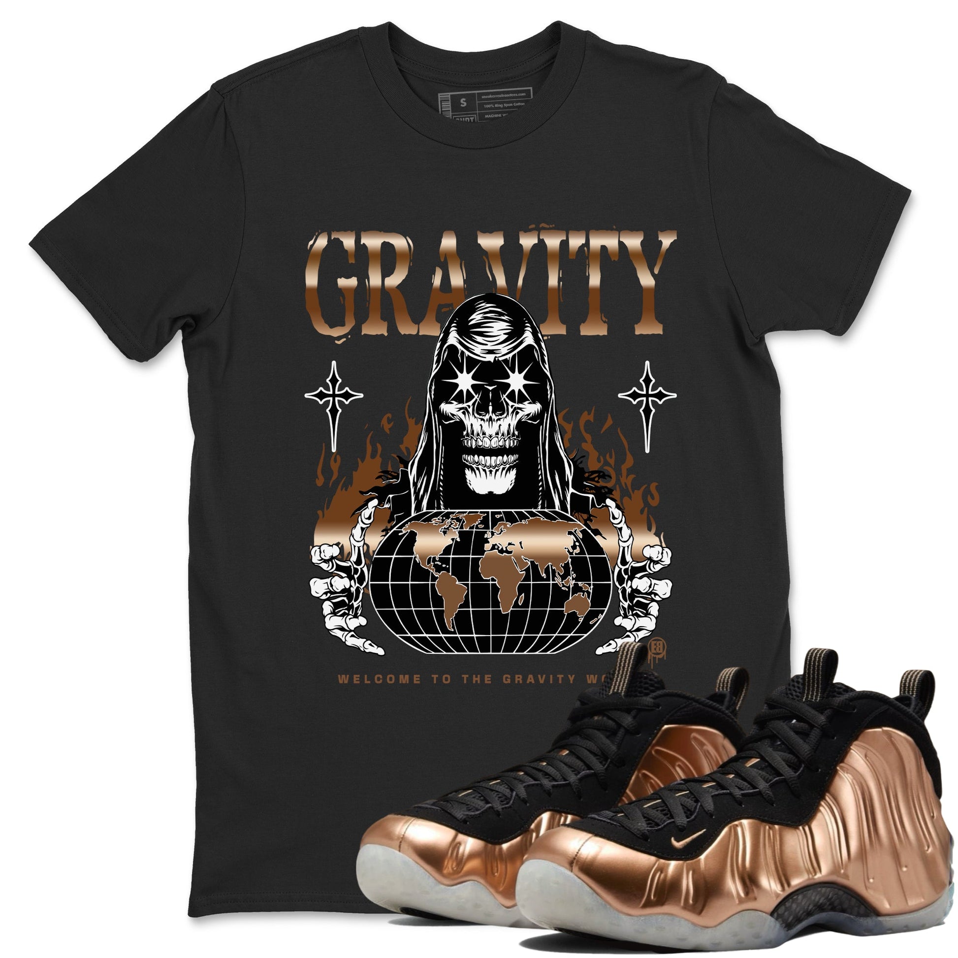 Air Foamposite 1 Metallic Copper Shirts To Match Jordans Gravity Sneaker Shirts Air Foamposite One Metallic Copper SNRT Sneaker Release Tees Unisex Cotton Crew Neck Black 1 crew neck shirts