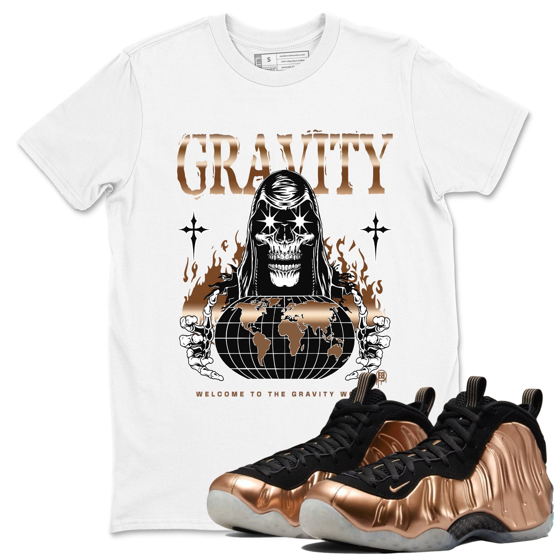 Air Foamposite 1 Metallic Copper Shirts To Match Jordans Gravity Sneaker Shirts Air Foamposite One Metallic Copper SNRT Sneaker Release Tees Unisex Cotton Crew Neck White 1 crew neck shirts