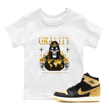 1s Black Metallic Gold shirts to match jordans Gravity sneaker match tees Jordan 1 High OG Black and Gold SNRT Sneaker Tees streetwear brand Baby and Youth White 1 cotton tee
