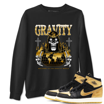 1s Black Metallic Gold shirts to match jordans Gravity sneaker match tees Jordan 1 High OG Black and Gold SNRT Sneaker Tees streetwear brand Black 1 unisex cotton tee